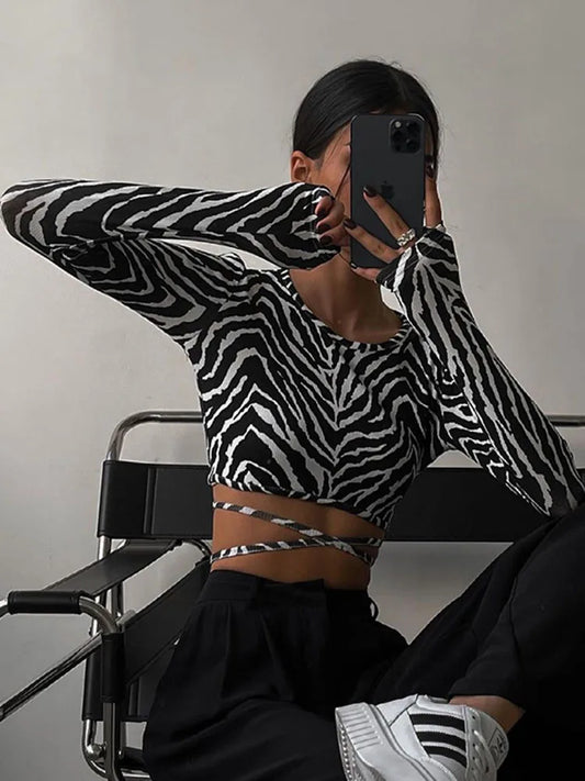 Slim Fit Backless Crop Top - Lace-Up