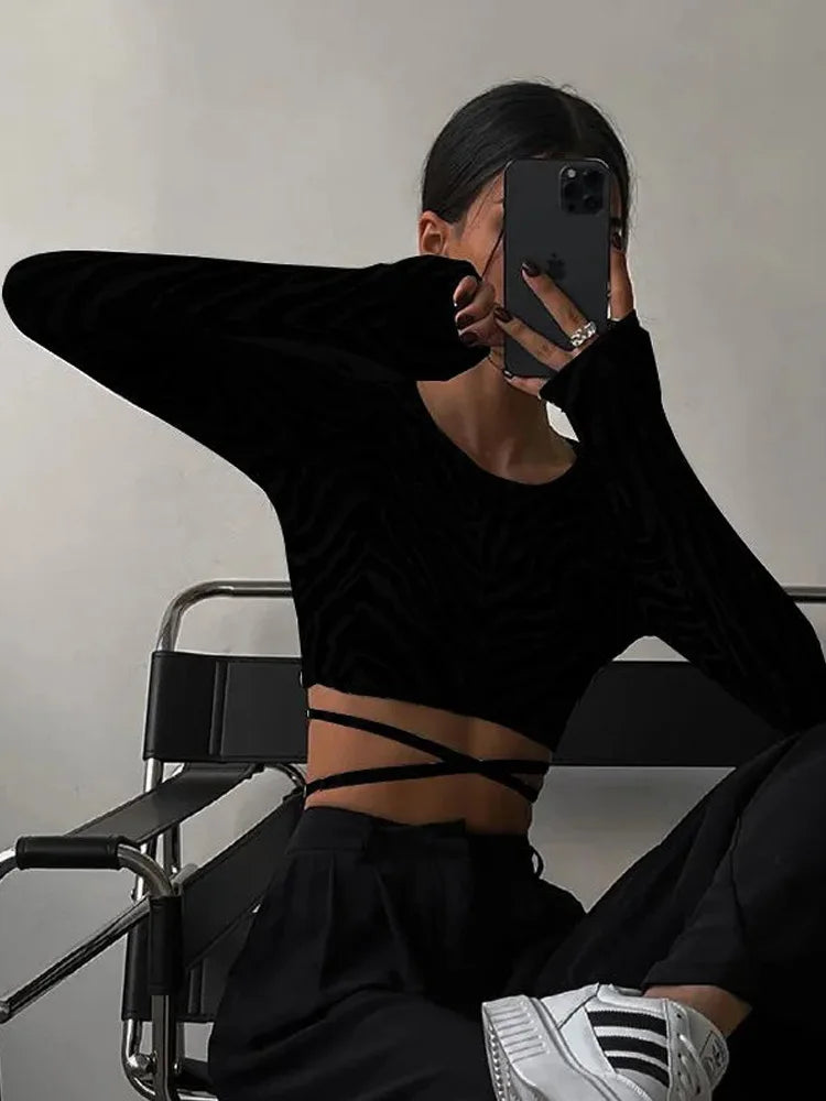 Slim Fit Backless Crop Top - Lace-Up