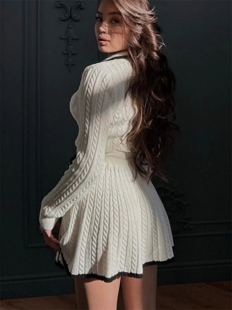 Two Piece Autumn Set – Long Sleeve Jacket-Style Pullover & Mini Skirt