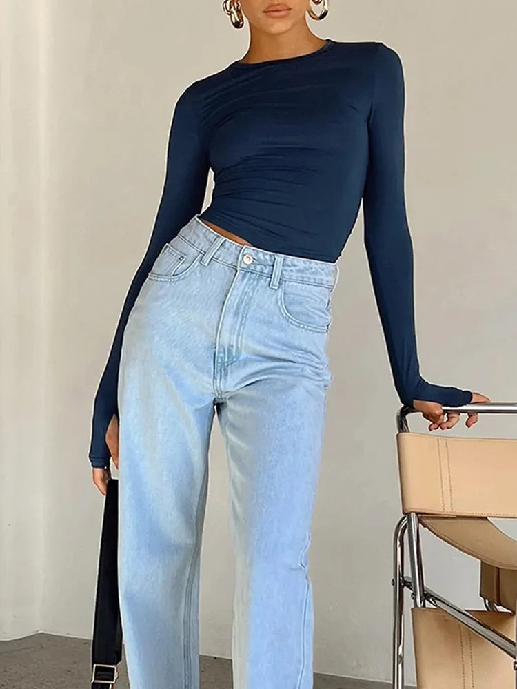 Streetwear Long Sleeve Slim Fit Crop Top