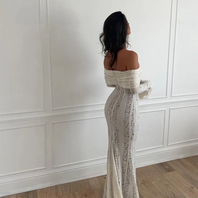 Off-Shoulder Lace-Up Mermaid Dress