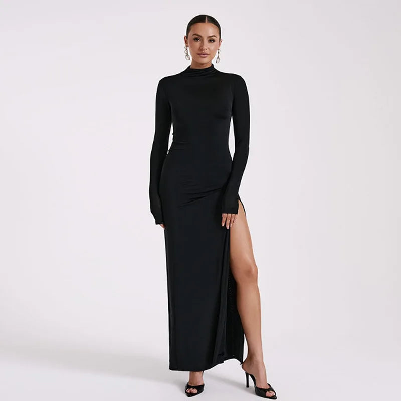 Long Sleeve Maxi Dress & High Split Fashion