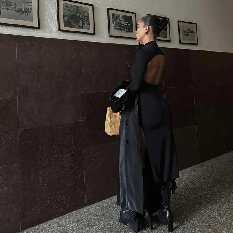 Long Sleeve Maxi Dress & High Split Fashion