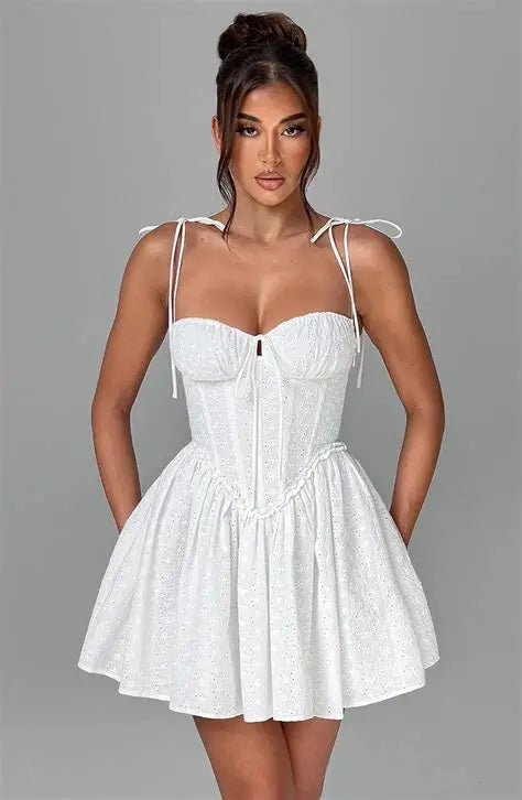 Mini Dress Ruffle - Lace up