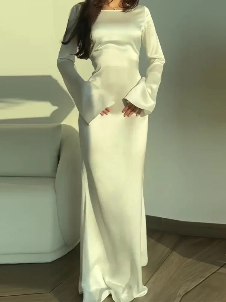 Long Sleeves Lace Up Slim Evening Party Dresses