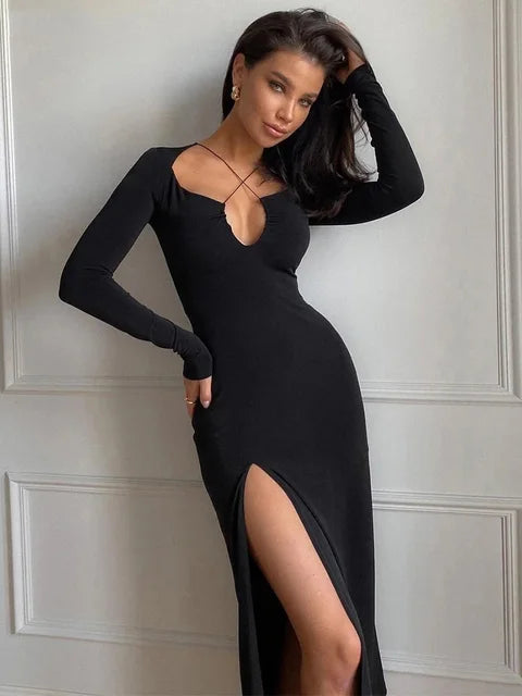 Long Sleeve Crossed Cleavage Dress